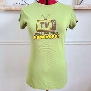 Spy-C Vintage Style Graphic Tee - "TV More Fun Than Homework" - Medium
